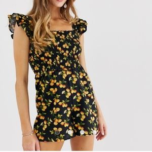 ASOS shirred romper with frill sleeve in fr